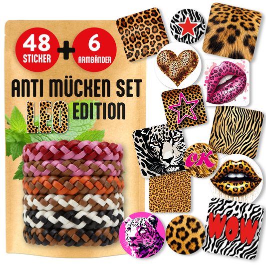 GERNEKIND Anti-MückenSet / LEO-Edition / 6 Armbänder + 48 Sticker