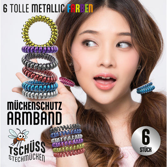 GERNEKIND Anti-Mücken-Armband / 6-Stück / Metallic bunt gemischt