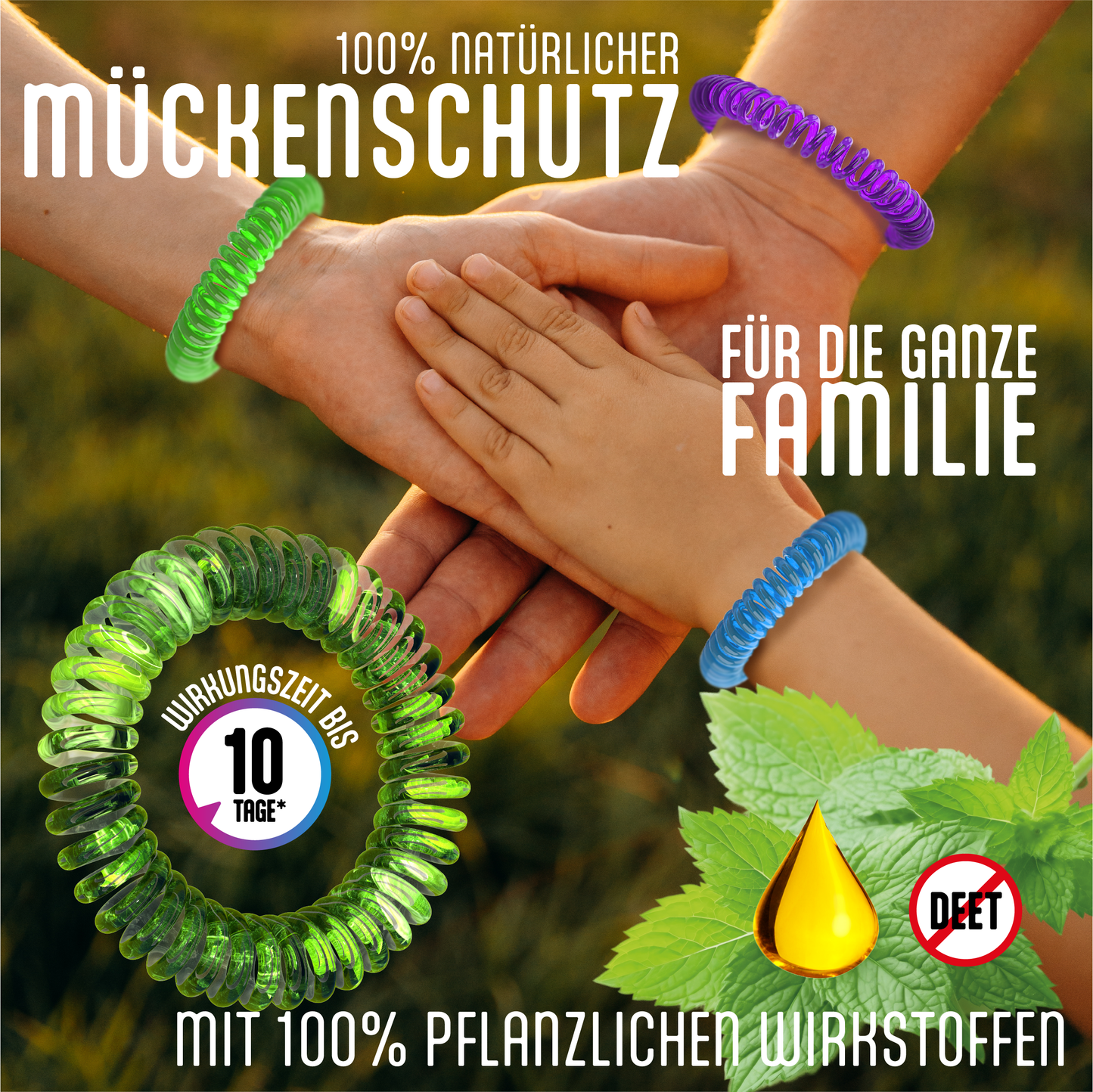 GERNEKIND Anti-Mücken-Armband / 6-Stück / Bunt gemischt