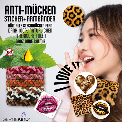 GERNEKIND Anti-MückenSet / LEO-Edition / 6 Armbänder + 48 Sticker