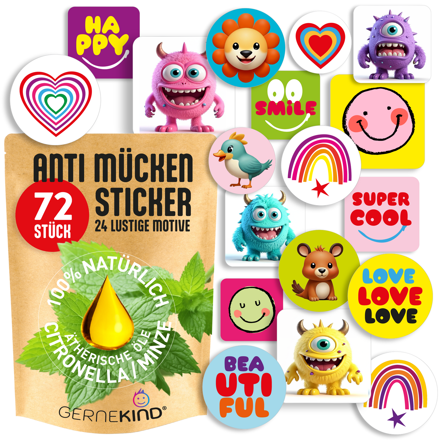 GERNEKIND Anti-Mücken-Sticker / LUCKY-Edition / 72 Stück