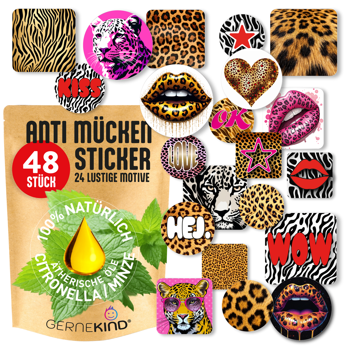 GERNEKIND Anti-Mücken-Sticker / LEO-Edition / 48 Stück