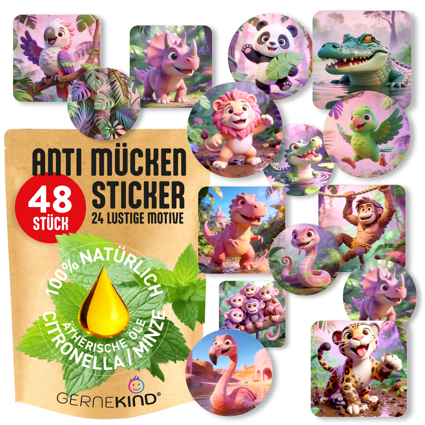 GERNEKIND Anti-Mücken-Sticker / JUNGLE-Edition / 48 Stück