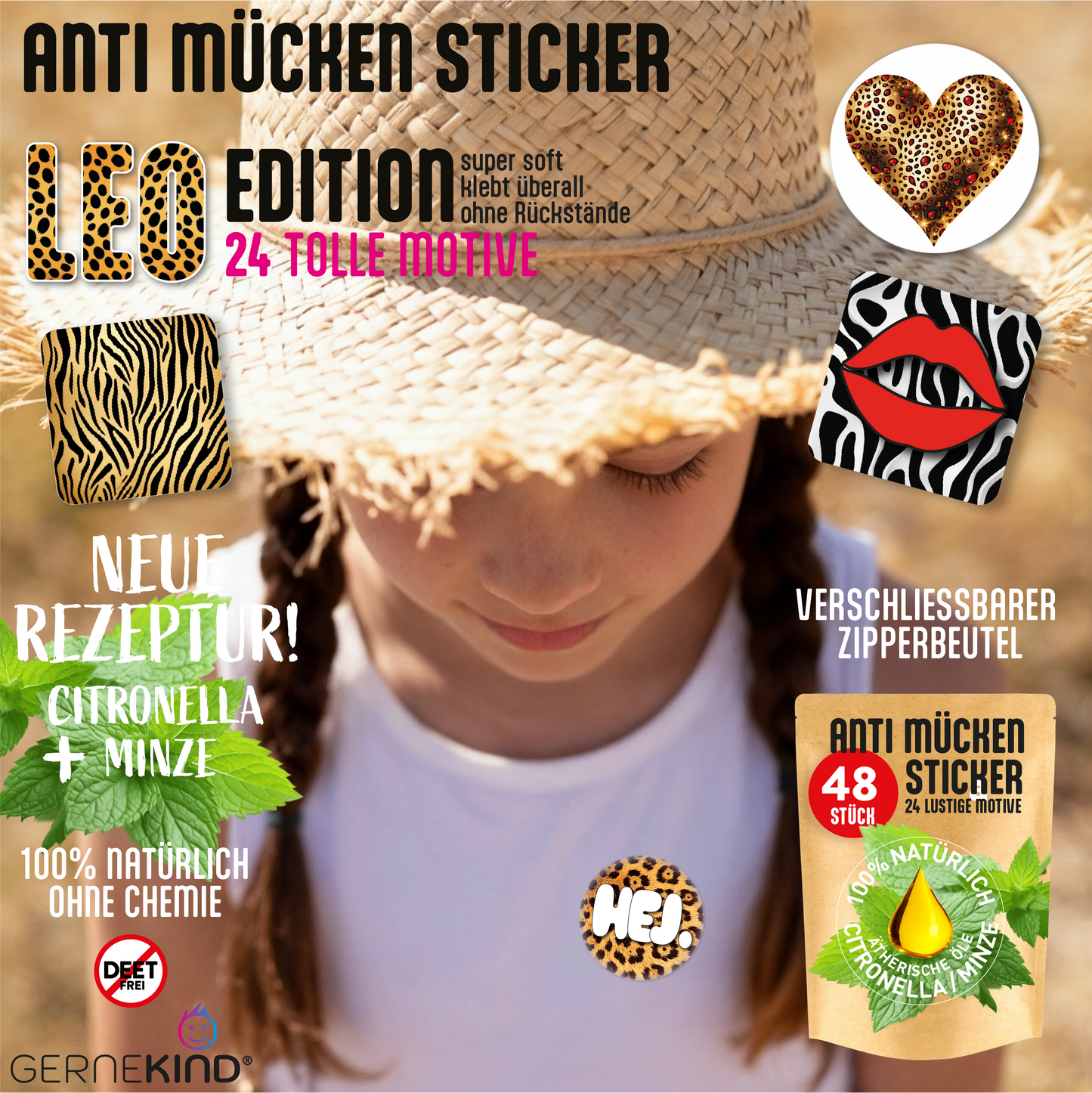GERNEKIND Anti-Mücken-Sticker / LEO-Edition / 48 Stück