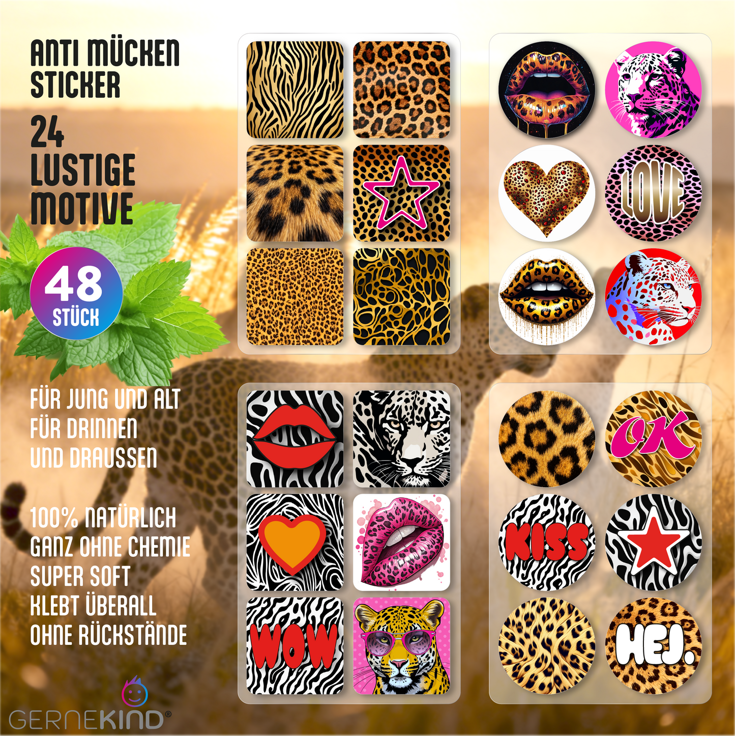 GERNEKIND Anti-Mücken-Sticker / LEO-Edition / 48 Stück