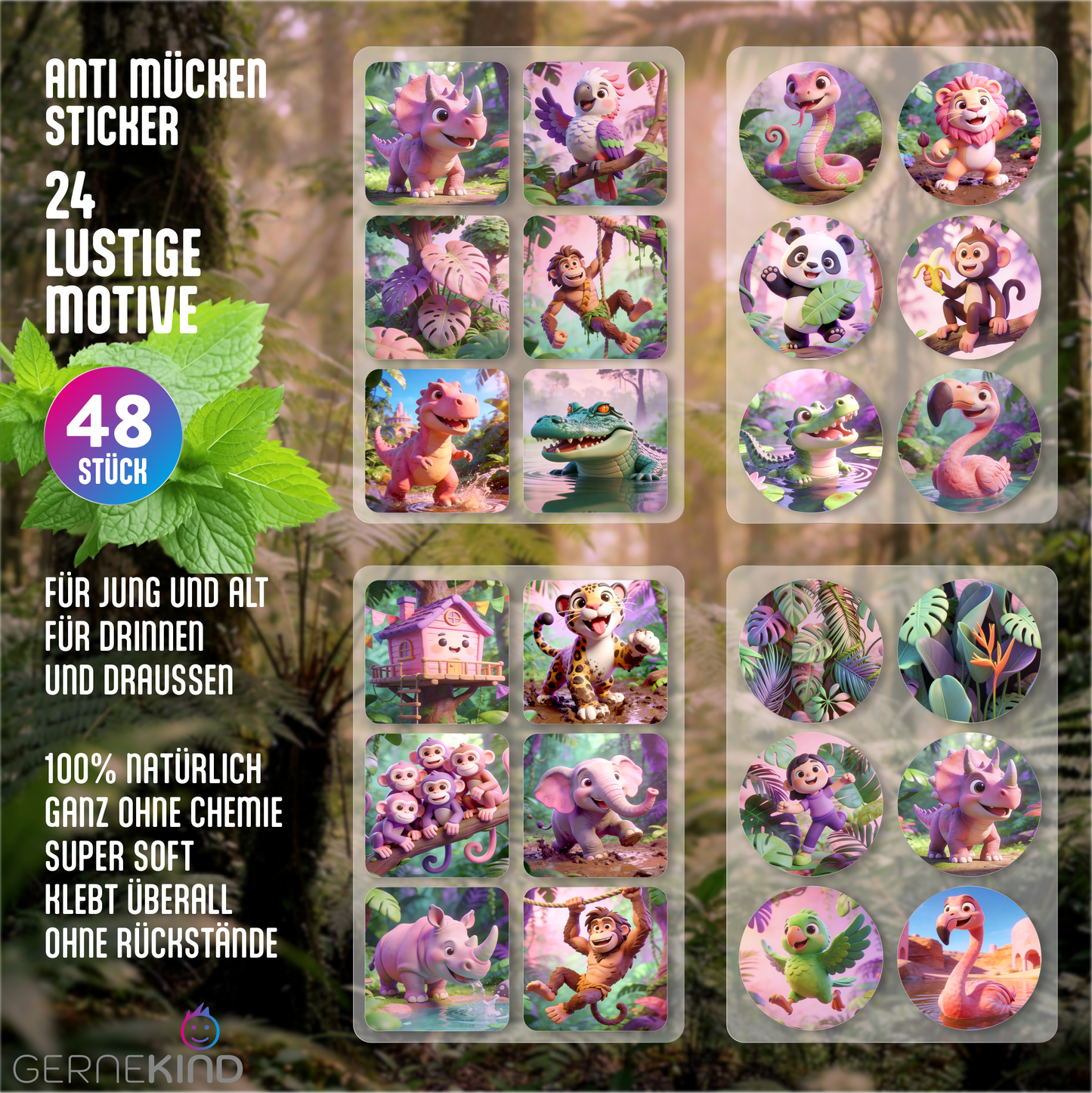 GERNEKIND Anti-Mücken-Sticker / JUNGLE-Edition / 48 Stück