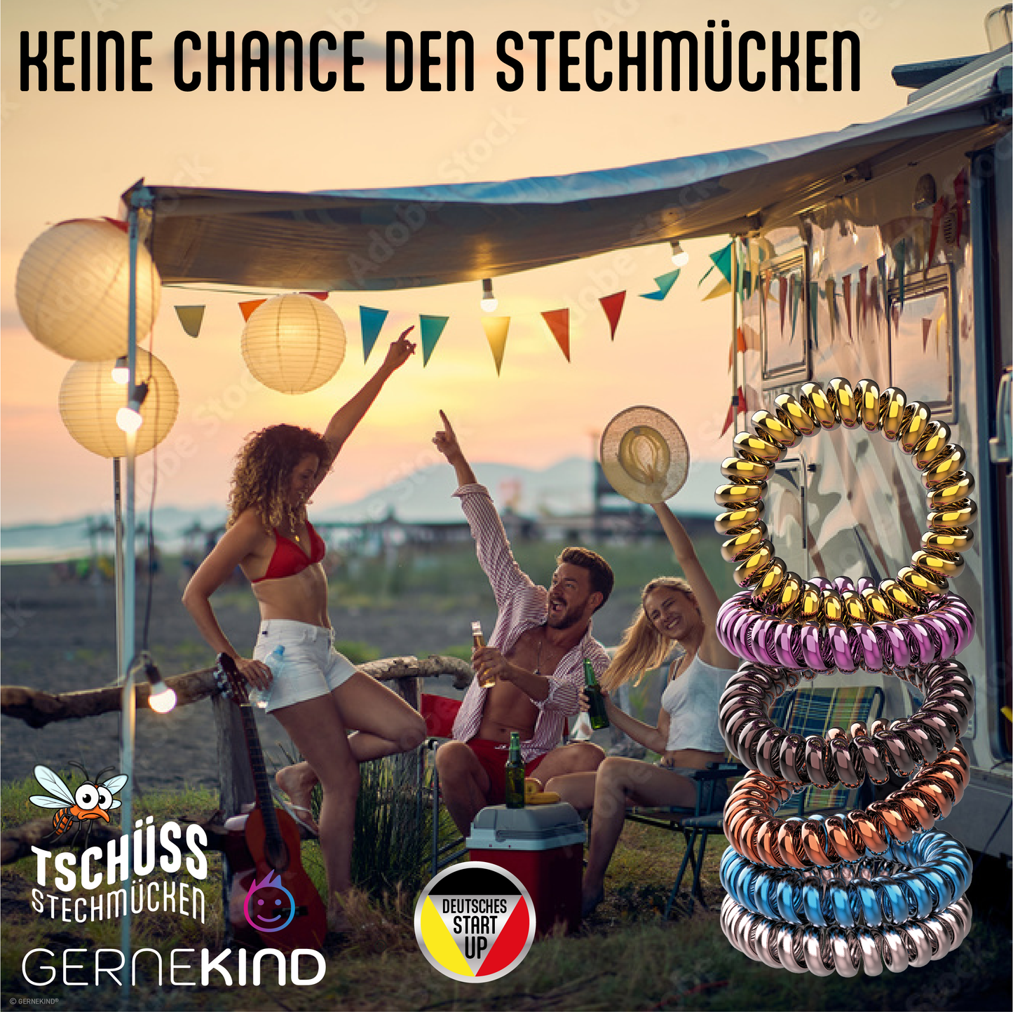 GERNEKIND Anti-Mücken-Armband / 6-Stück / Metallic bunt gemischt