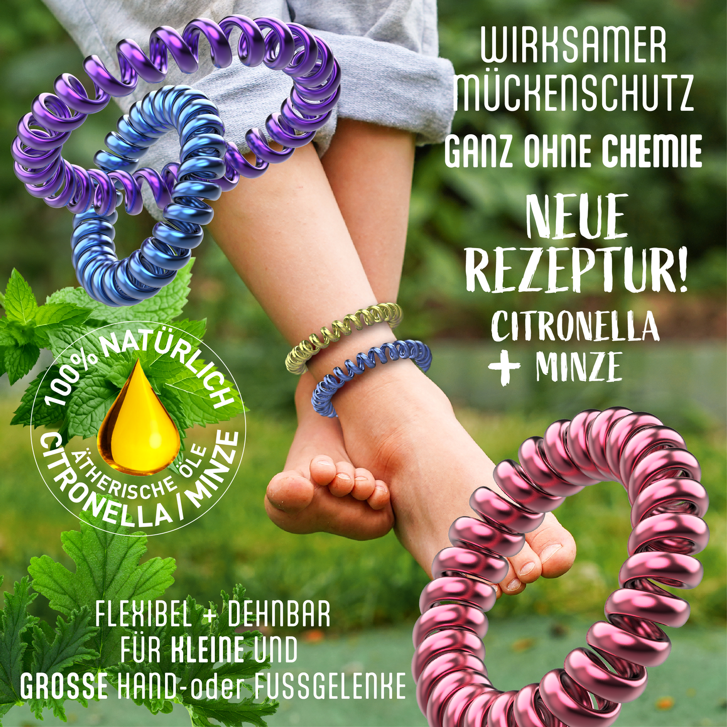 GERNEKIND Anti-Mücken-Armband / 6-Stück / Metallic bunt gemischt