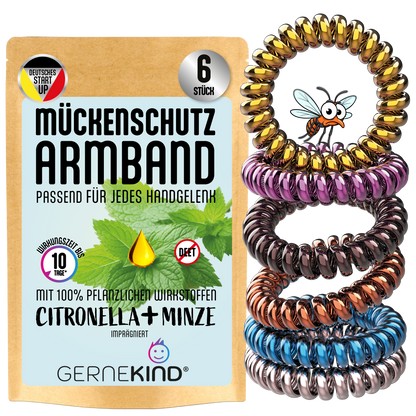 GERNEKIND Anti-Mücken-Armband / 6-Stück / Metallic bunt gemischt