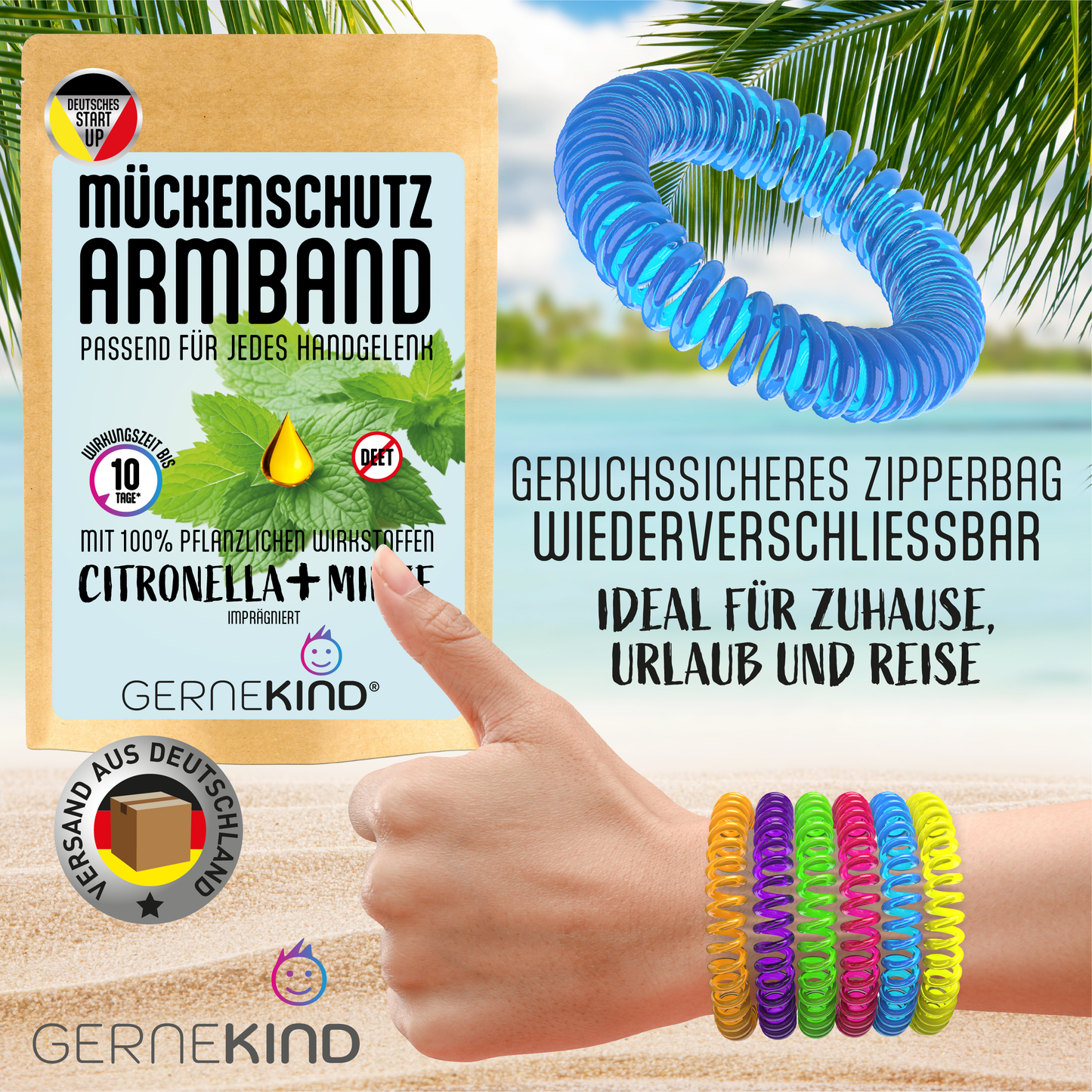 GERNEKIND Anti-Mücken-Armband / 6-Stück / Bunt gemischt
