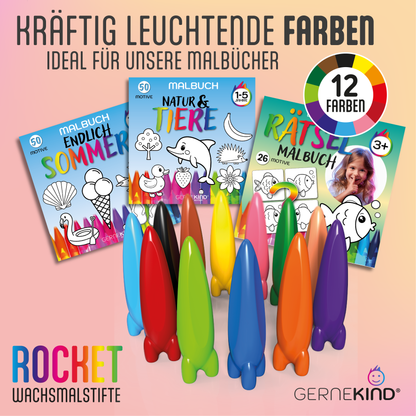 GERNEKIND Wachmalstifte im ROCKET Design / 12 Farben / ungiftig