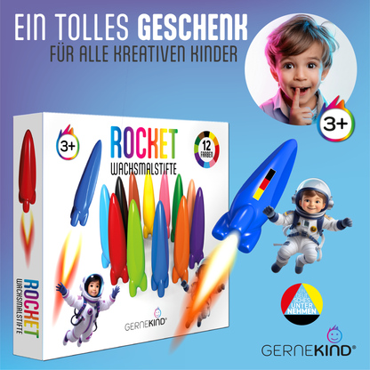 GERNEKIND Wachmalstifte im ROCKET Design / 12 Farben / ungiftig