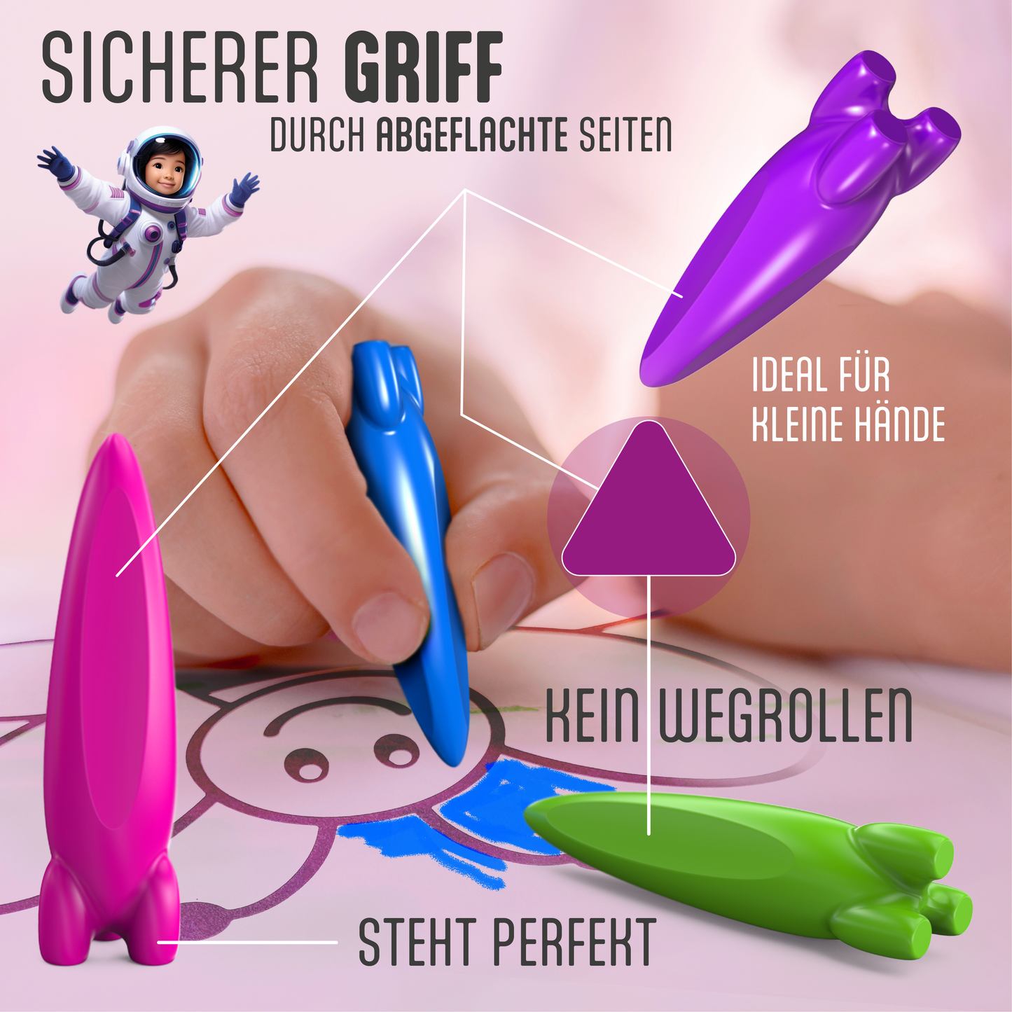 GERNEKIND Wachmalstifte im ROCKET Design / 12 Farben / ungiftig