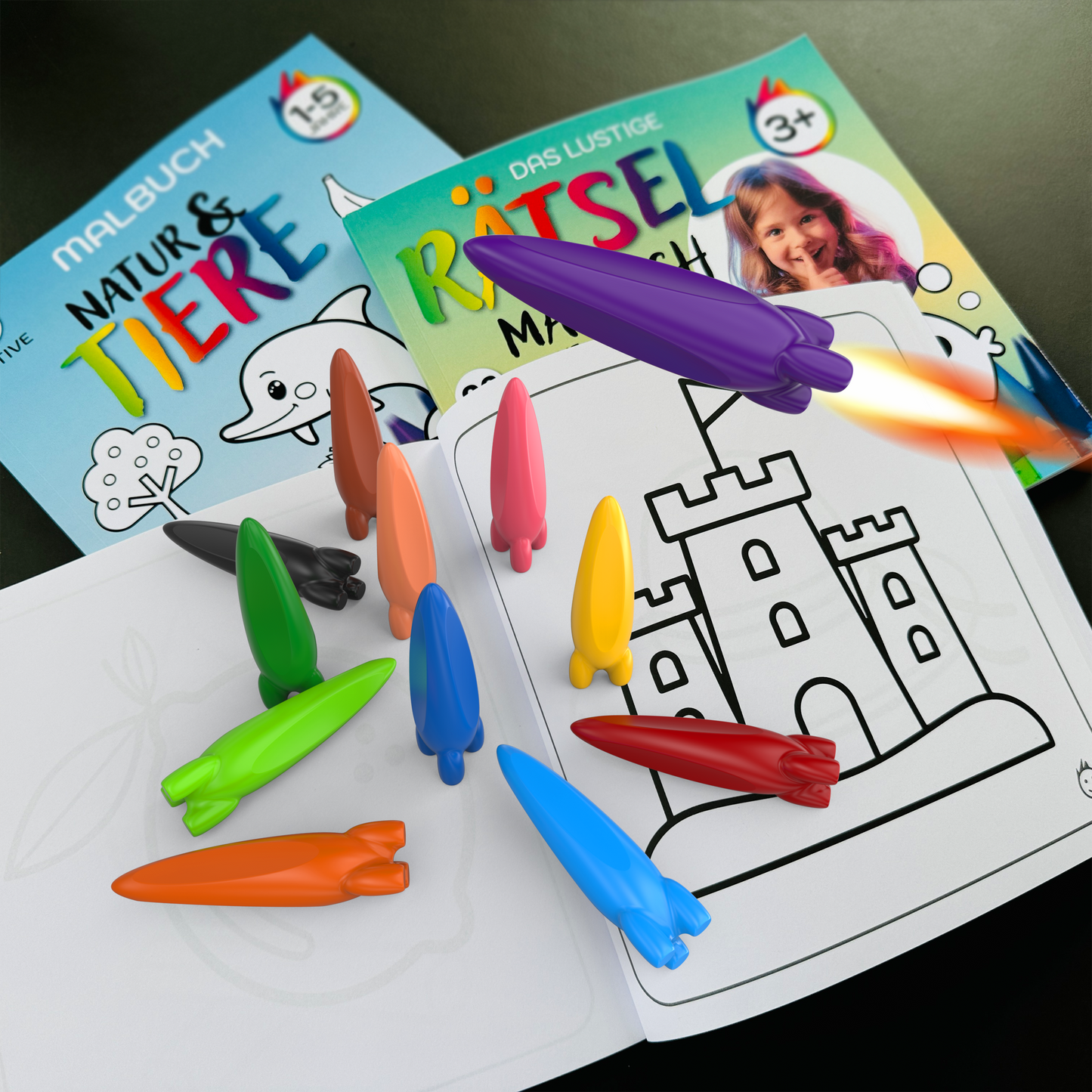 GERNEKIND Wachmalstifte im ROCKET Design / 12 Farben / ungiftig