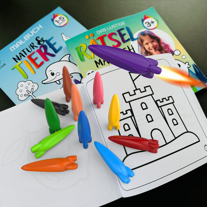 GERNEKIND Wachmalstifte im ROCKET Design / 12 Farben / ungiftig