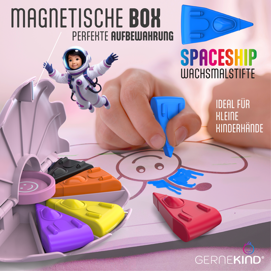 GERNEKIND Wachsmalstifte im SPACESHIP Design / praktische Klappbox / 12 Farben / Rosa
