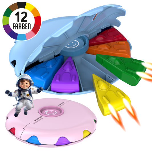 GERNEKIND Wachsmalstifte im SPACESHIP Design / praktische Klappbox / 12 Farben / Blau