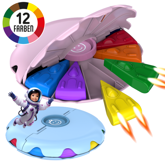 GERNEKIND Wachsmalstifte im SPACESHIP Design / praktische Klappbox / 12 Farben / Rosa