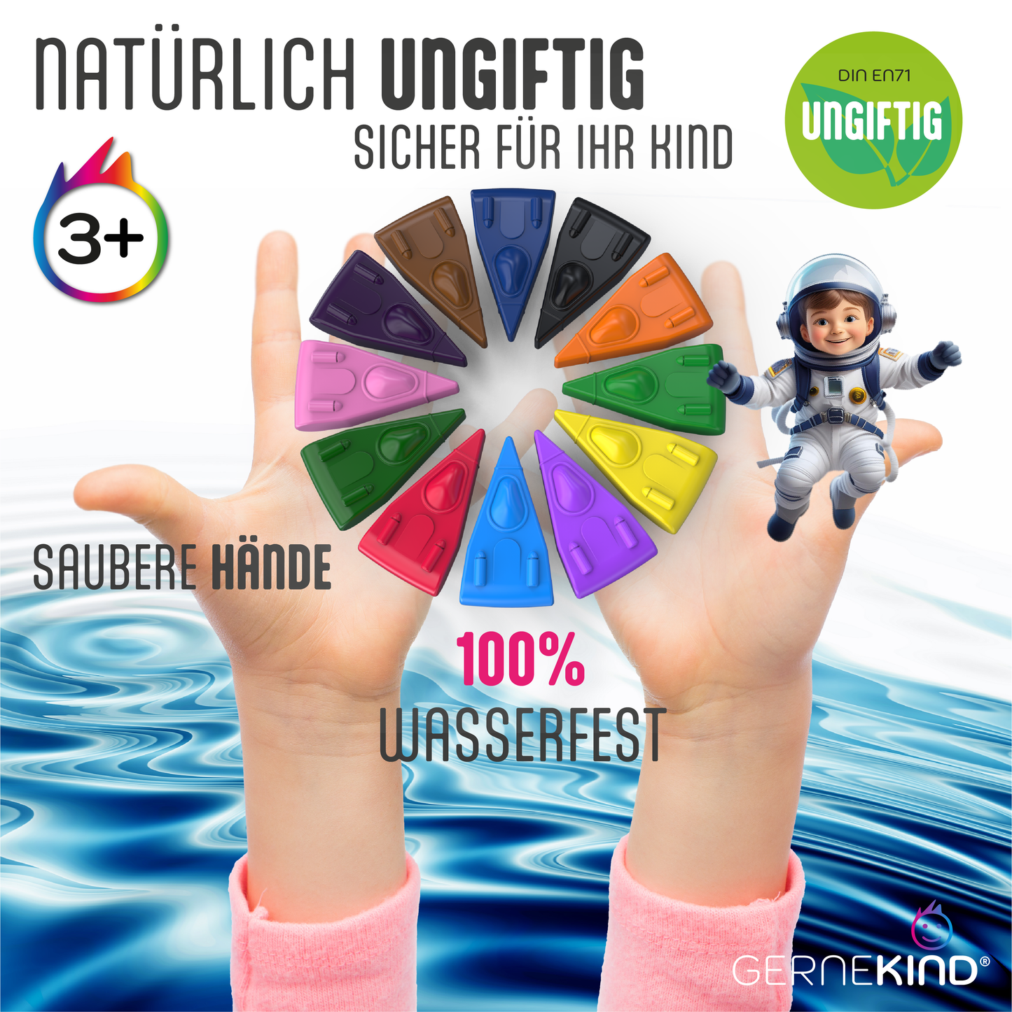 GERNEKIND Wachsmalstifte im SPACESHIP Design / praktische Klappbox / 12 Farben / Rosa