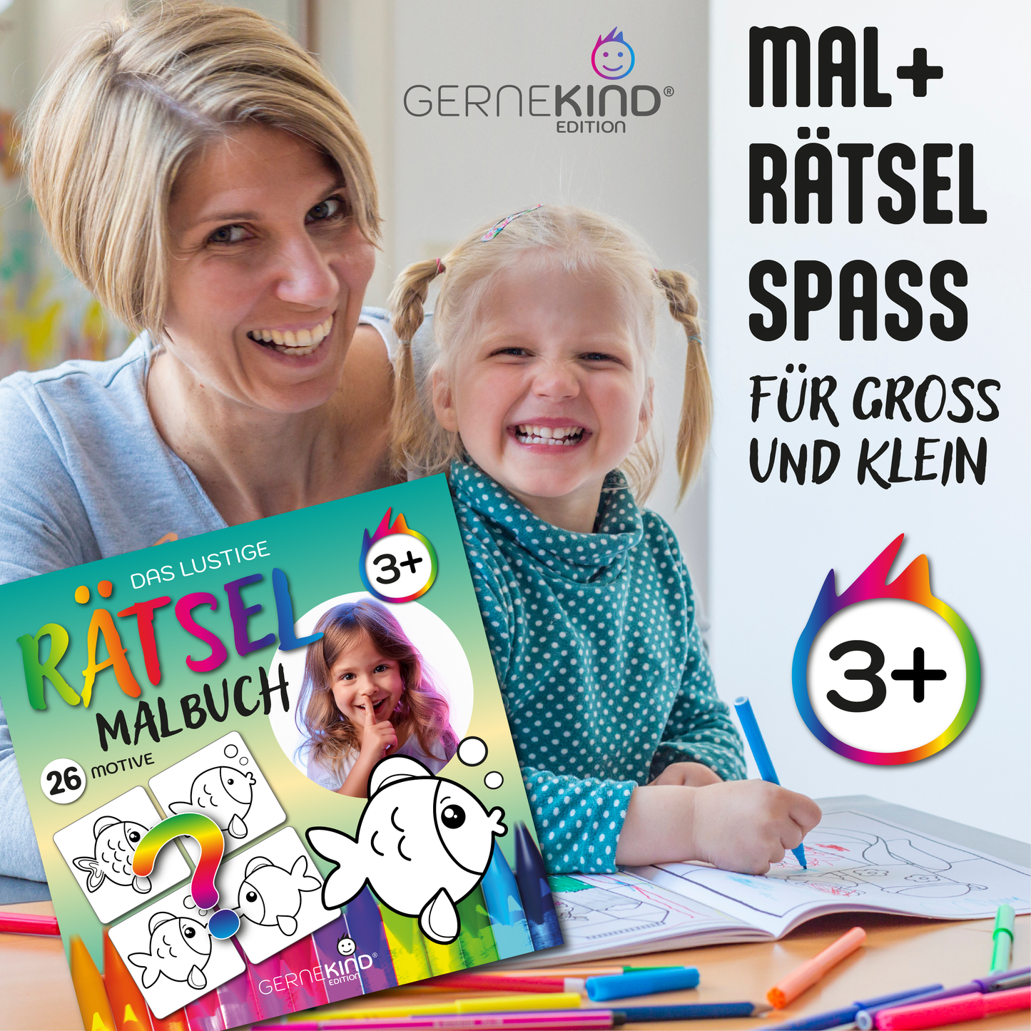 GERNEKIND / Rätsel Malbuch - Lustiger Ausmal- und Rätselspaß in einem Buch / ab 3 Jahre