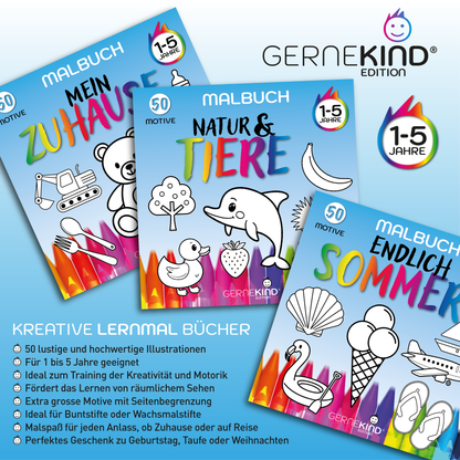 GERNEKIND / Natur & Tiere - Ein kreatives Lernmalbuch mit 50 tollen Natur & Tiermotiven / 1-5 Jahre