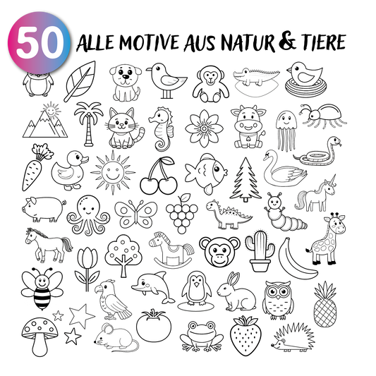 GERNEKIND / Natur & Tiere - Ein kreatives Lernmalbuch mit 50 tollen Natur & Tiermotiven / 1-5 Jahre