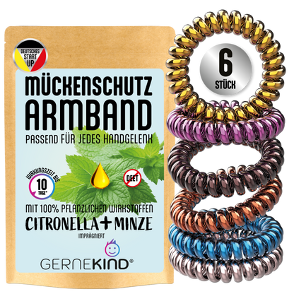 GERNEKIND Anti-Mücken-Armband / 6-Stück / Metallic bunt gemischt