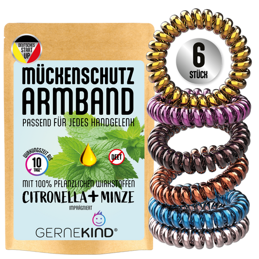 GERNEKIND Anti-Mücken-Armband / 6-Stück / Metallic bunt gemischt