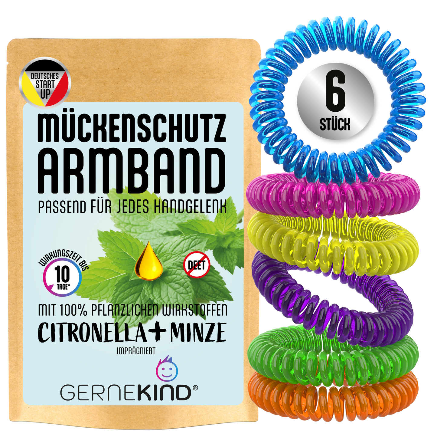 GERNEKIND Anti-Mücken-Armband / 6-Stück / Bunt gemischt