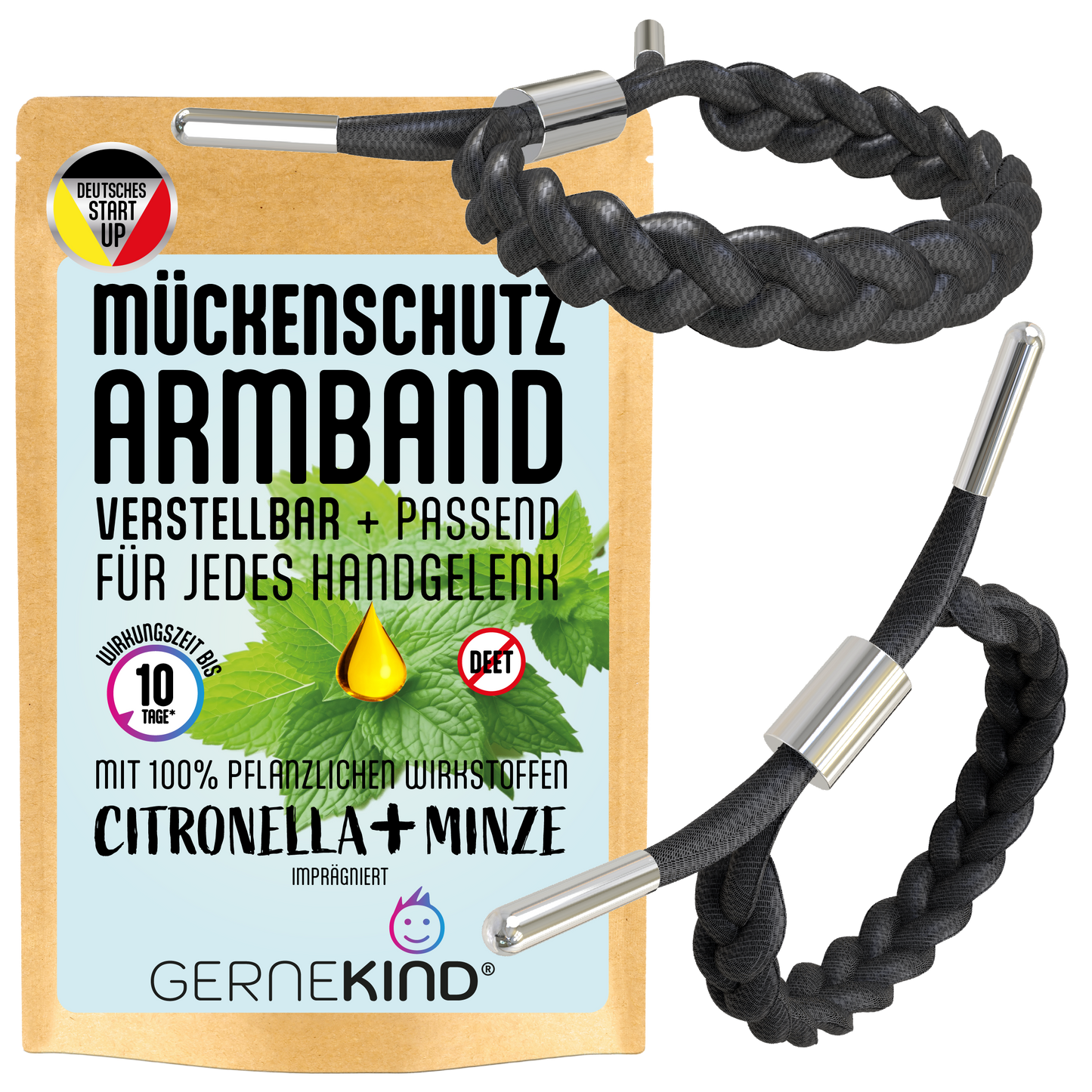 GERNEKIND Anti-Mücken-Armband / Microfaser / Schwarz