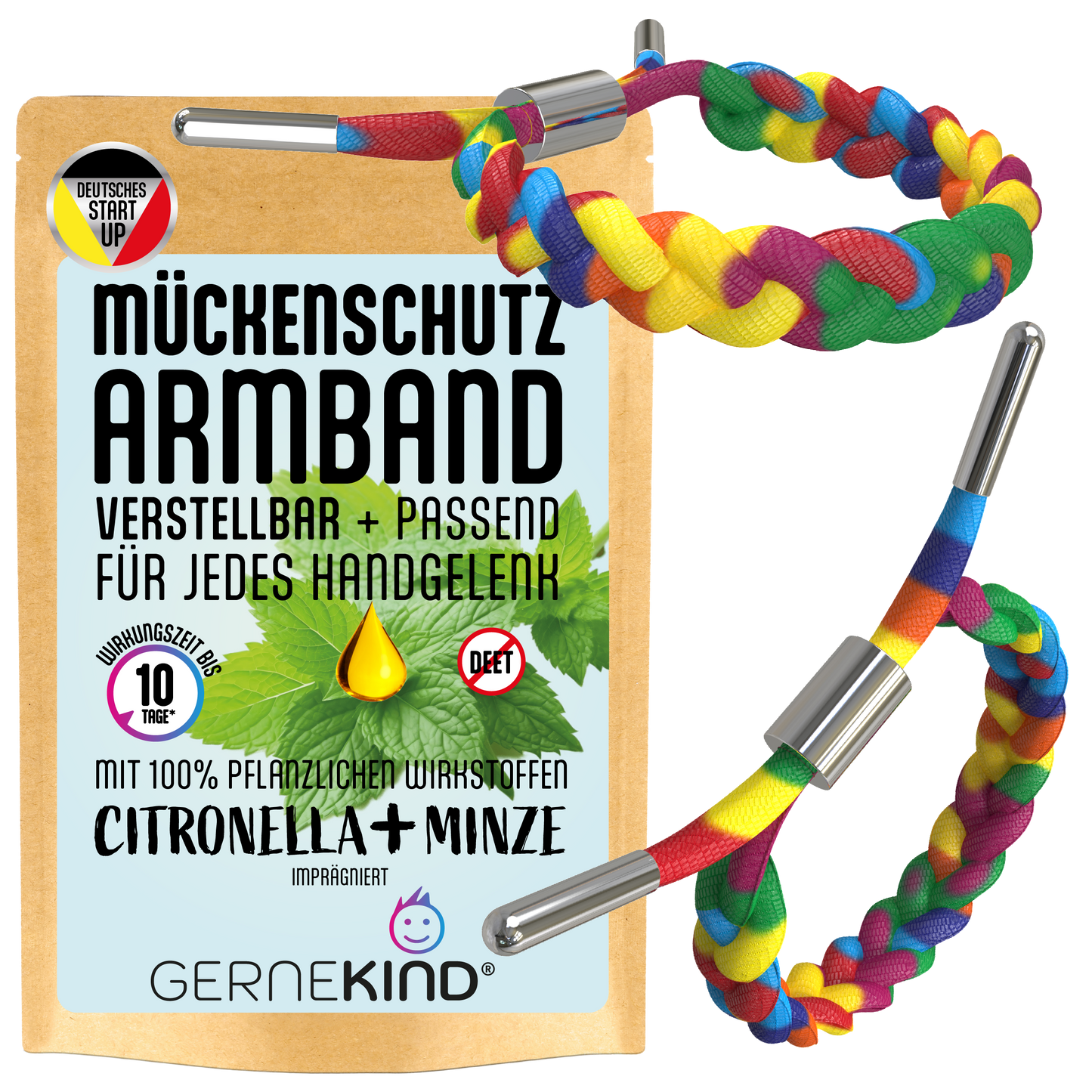 GERNEKIND Anti-Mücken-Armband / Microfaser / Regenbogen
