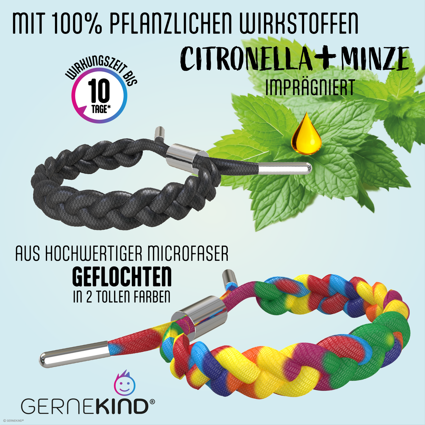GERNEKIND Anti-Mücken-Armband / Microfaser / Regenbogen