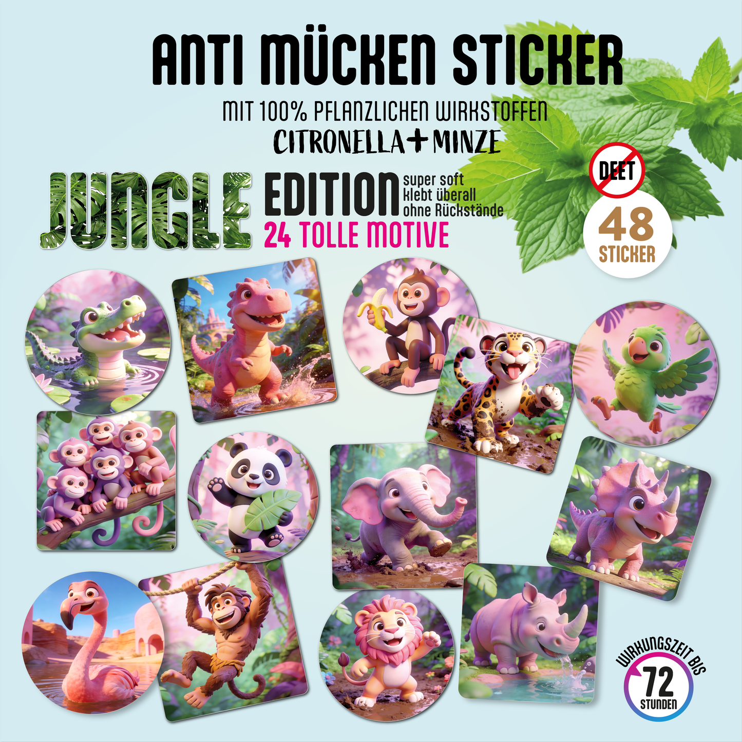 GERNEKIND Anti-Mücken-Sticker / JUNGLE-Edition / 48 Stück
