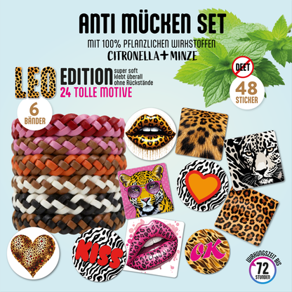 GERNEKIND Anti-MückenSet / LEO-Edition / 6 Armbänder + 48 Sticker