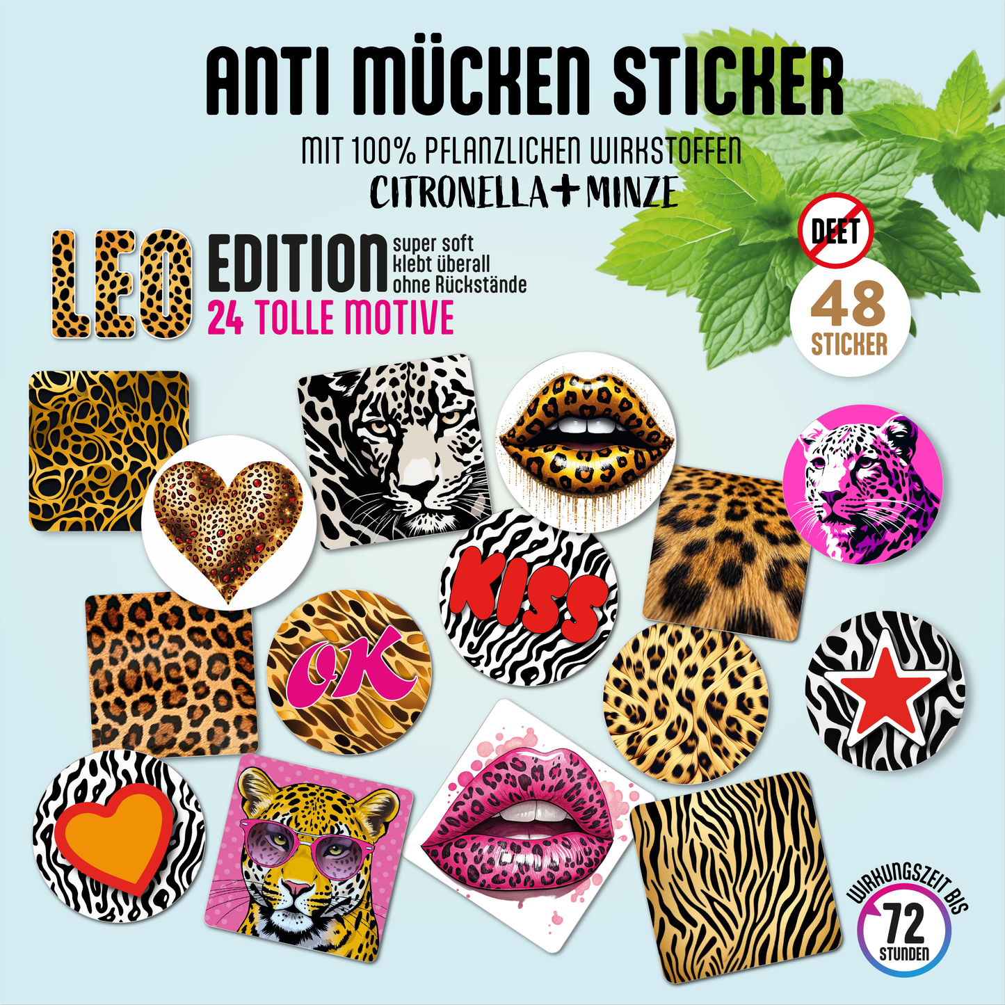 GERNEKIND Anti-Mücken-Sticker / LEO-Edition / 48 Stück
