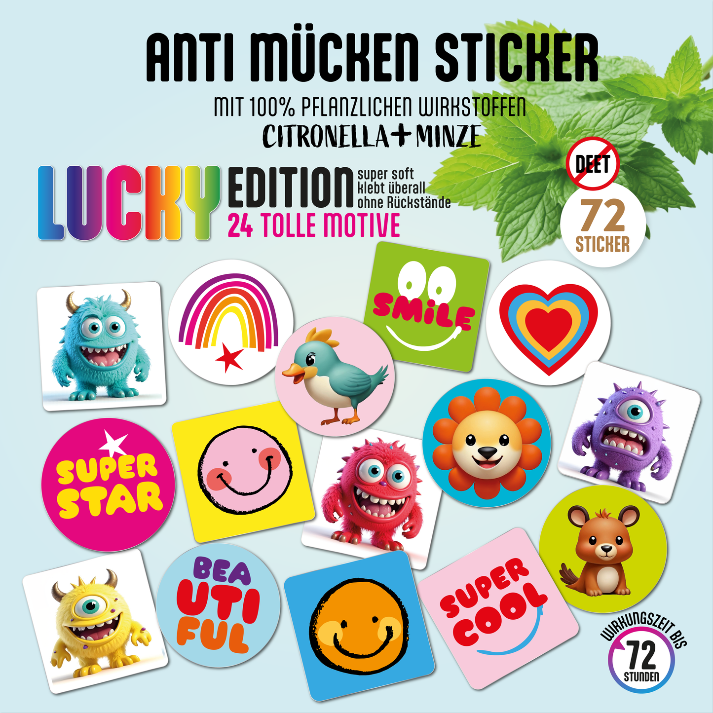 GERNEKIND Anti-Mücken-Sticker / LUCKY-Edition / 72 Stück
